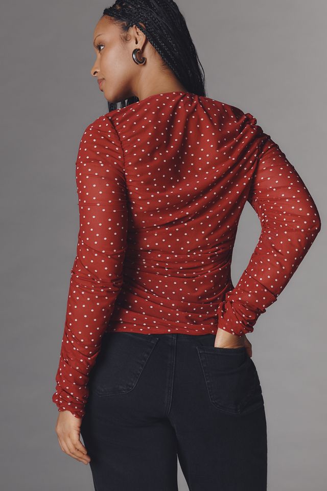 Maeve Ruched Long-Sleeve V-Neck Top #7