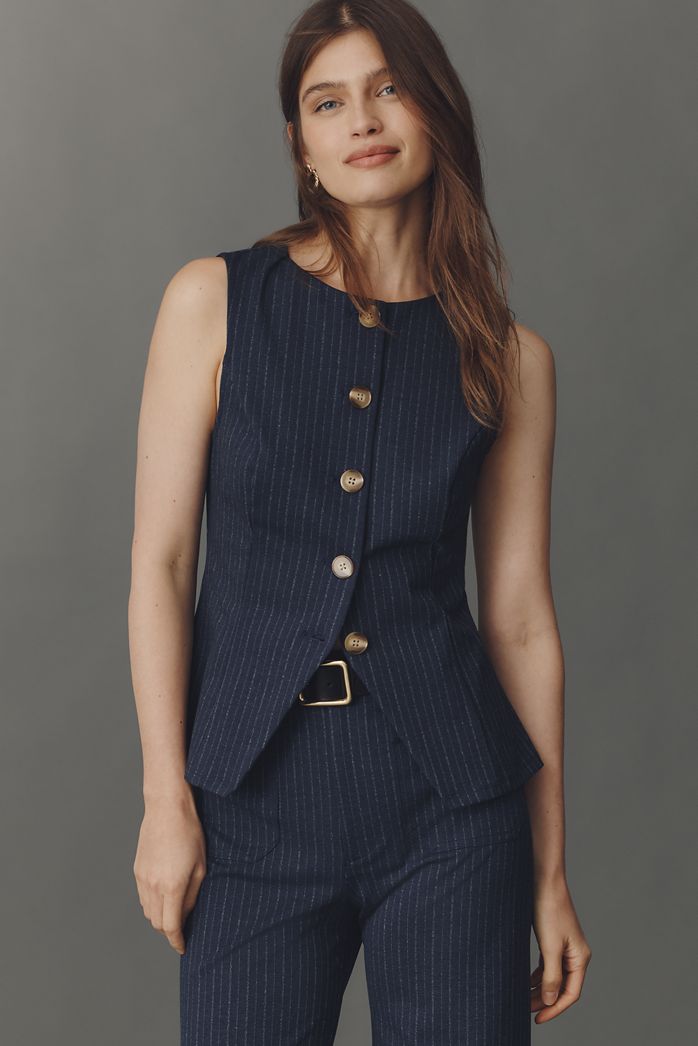 Maeve Pinstripe Button-Front Knit Vest