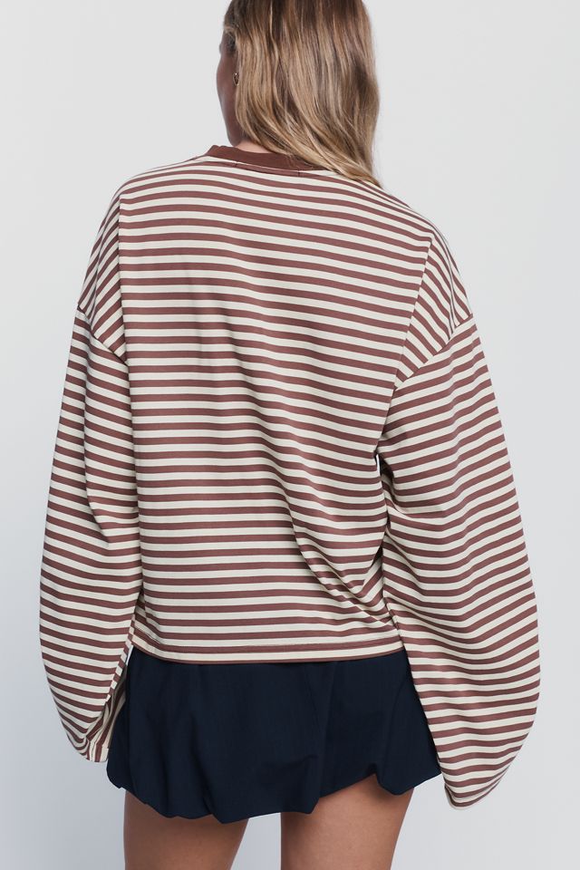 Lioness Cotton Blend Oversized Striped Crewneck Tee #1