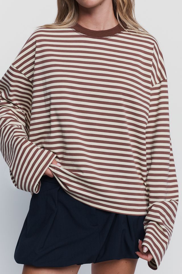 Lioness Cotton Blend Oversized Striped Crewneck Tee #2