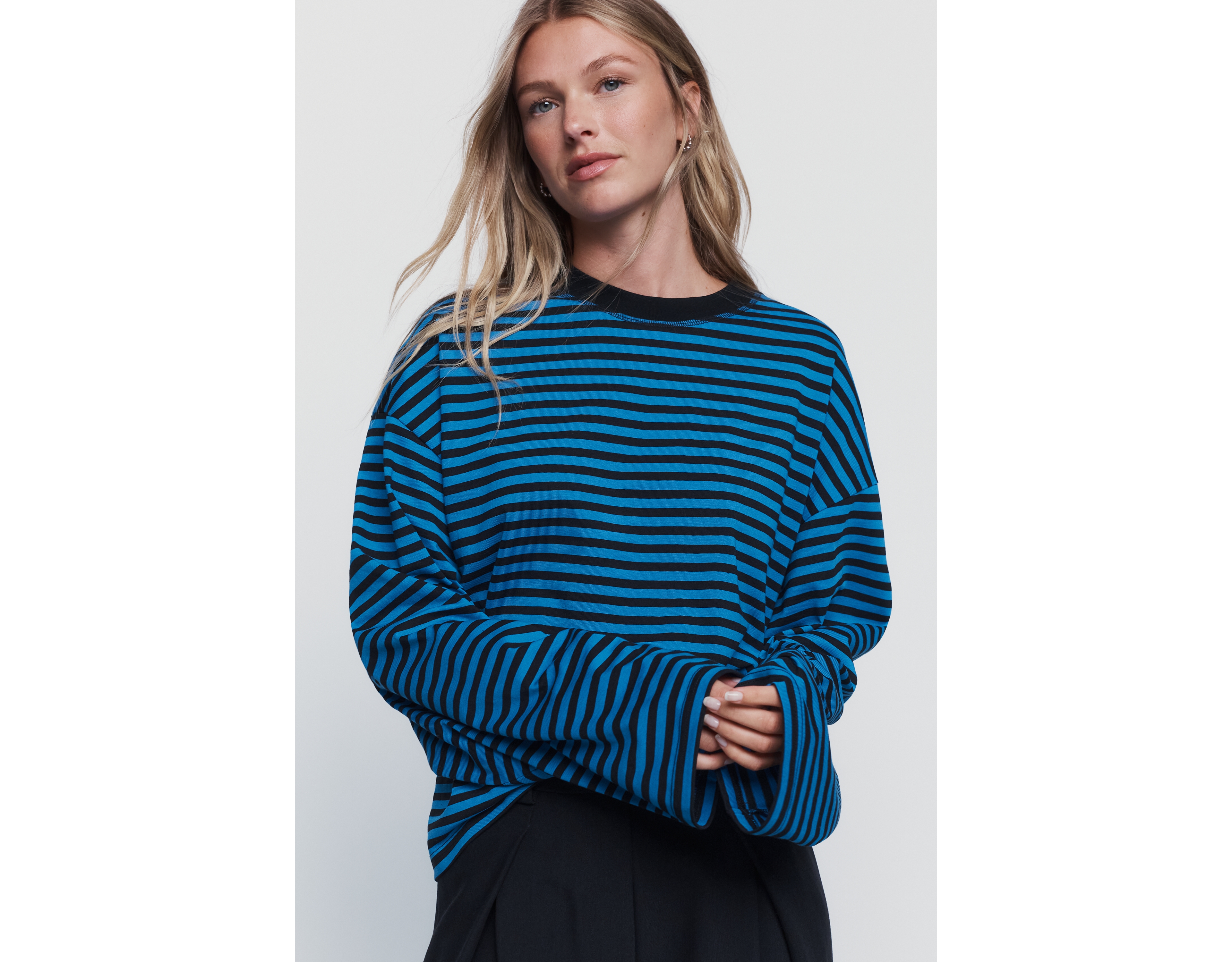 Lioness Cotton Blend Oversized Striped Crewneck Tee