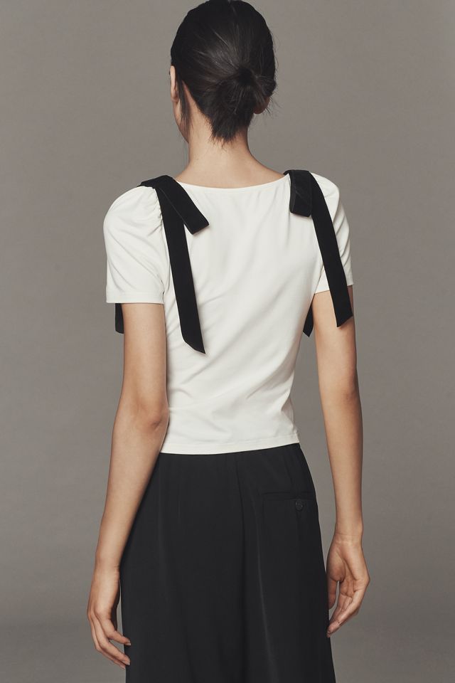 Mare Mare Bow Puff-Sleeve V-Neck Top #1