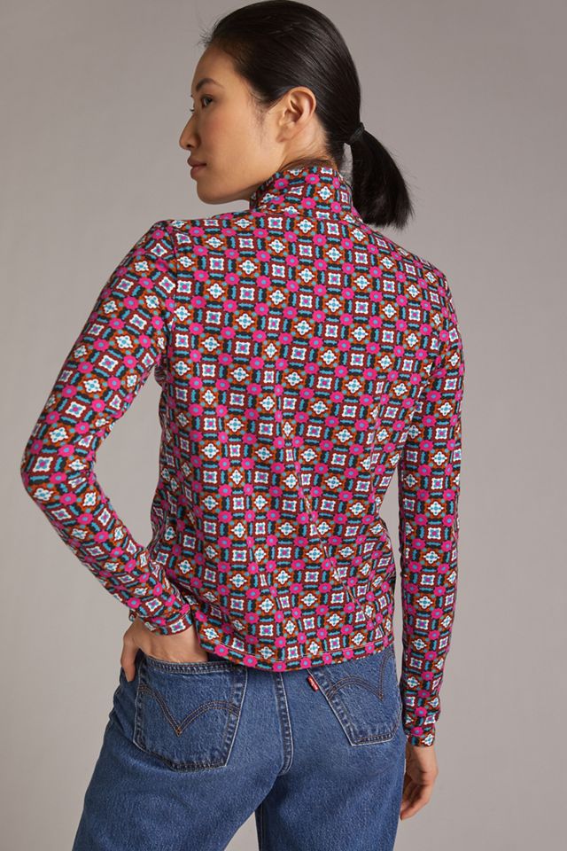 Maeve Button-Shoulder Turtleneck Top #2