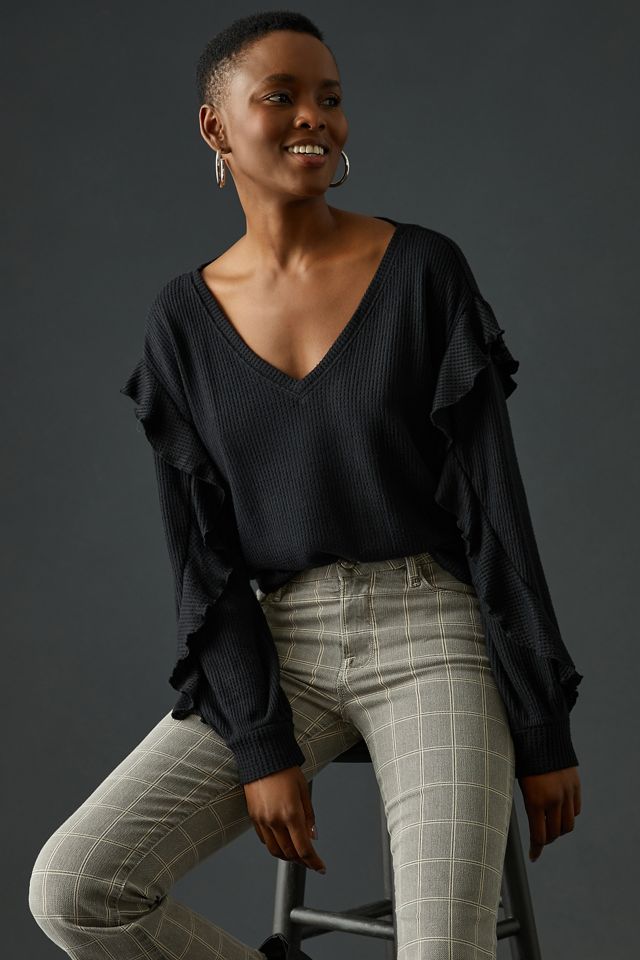 Pilcro Ruffled V-Neck Top | Anthropologie