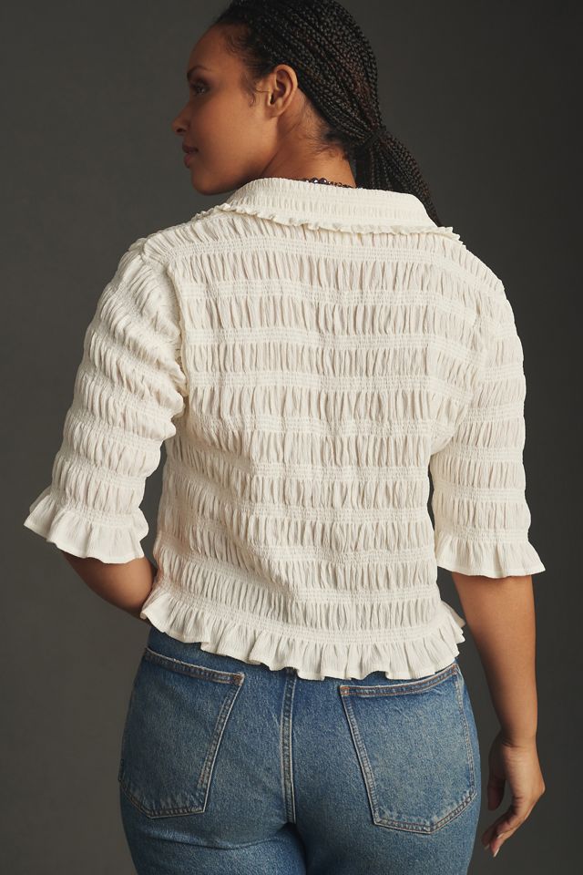 Maeve Smocked Button-Front Top #6