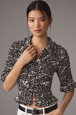 Smocked Button-Front Top