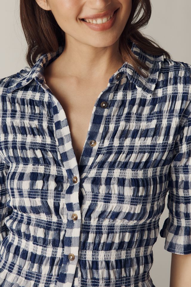 Maeve Smocked Button-Front Top #3