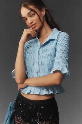 Maeve Ruffle Button-Front Top