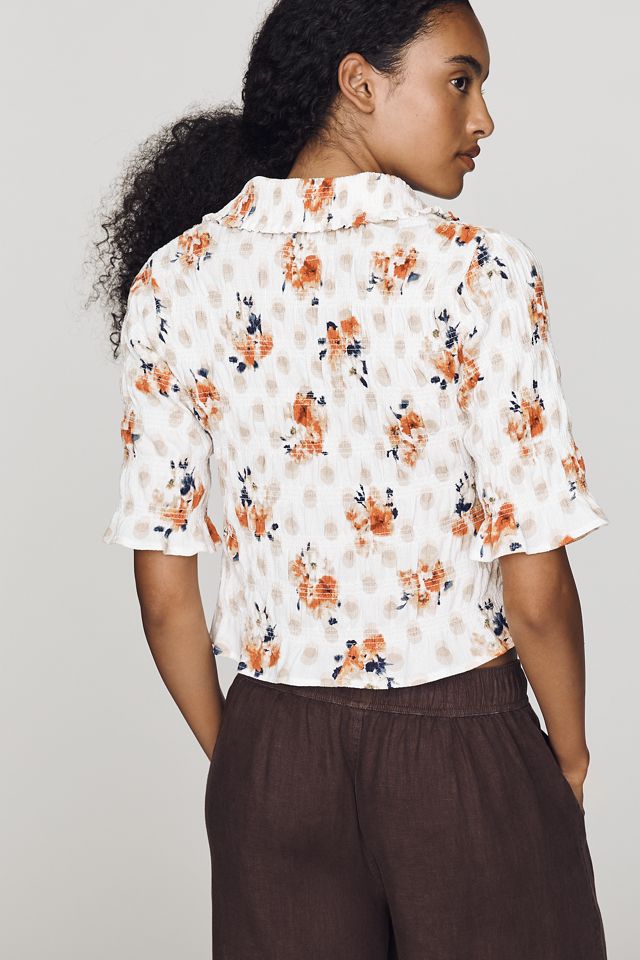 Maeve Smocked Button-Front Top #3
