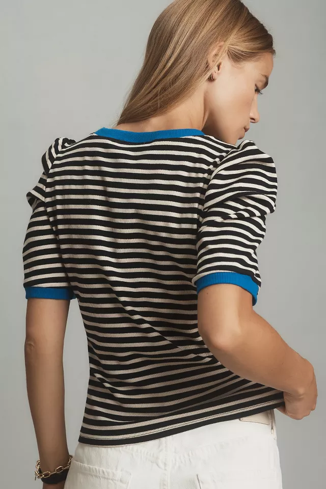 Maeve Puff-Sleeve Striped Top