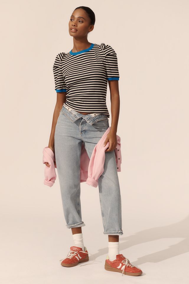 Maeve Puff-Sleeve Striped Top #1