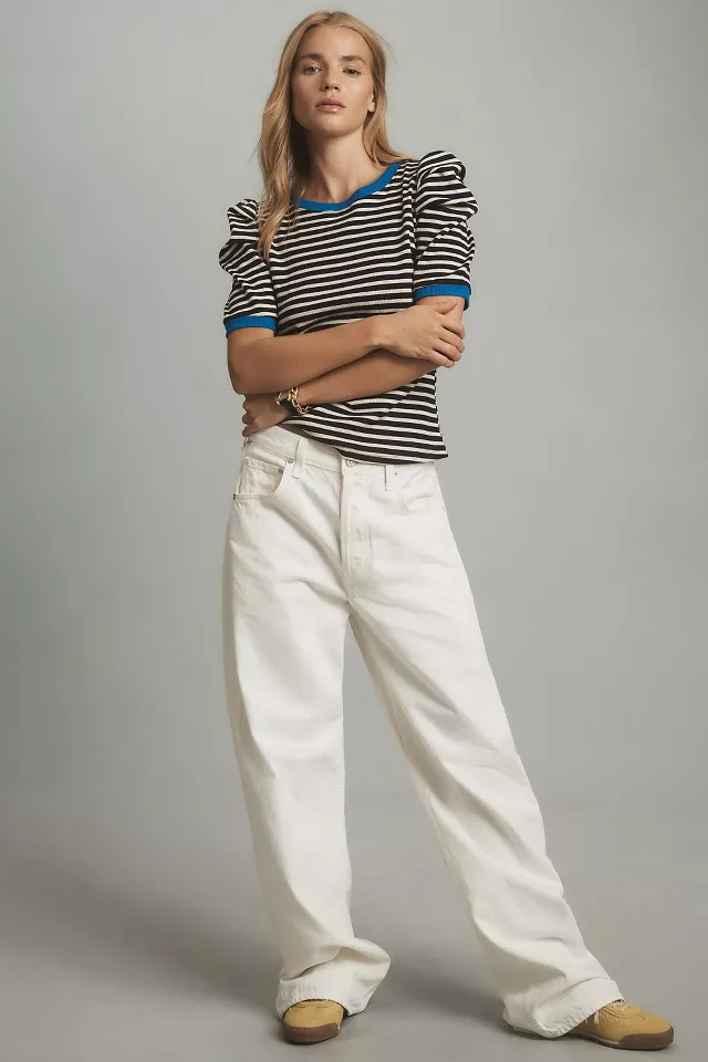 Maeve Puff-Sleeve Striped Top