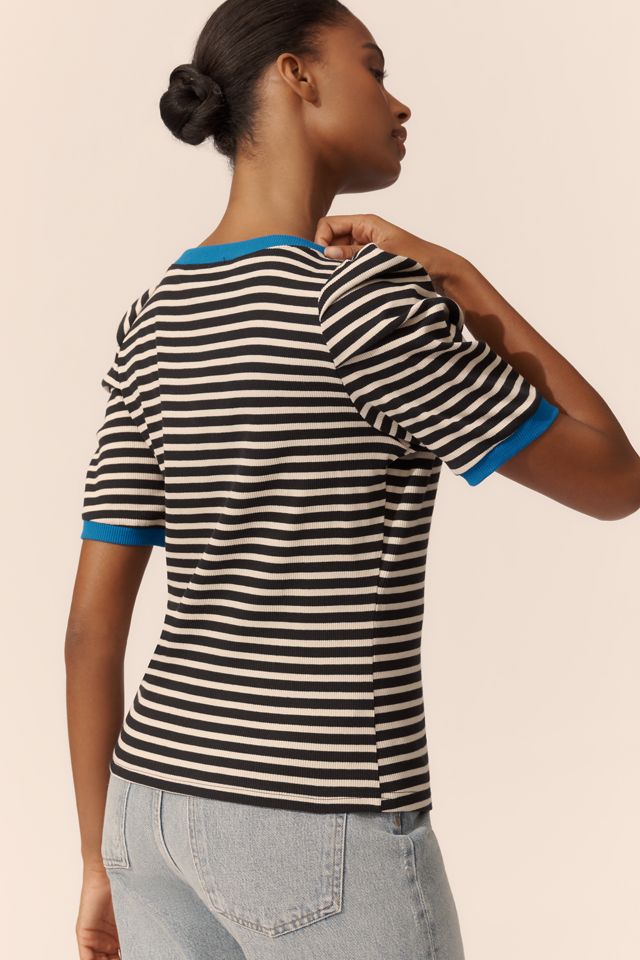 Maeve Puff-Sleeve Striped Top #3