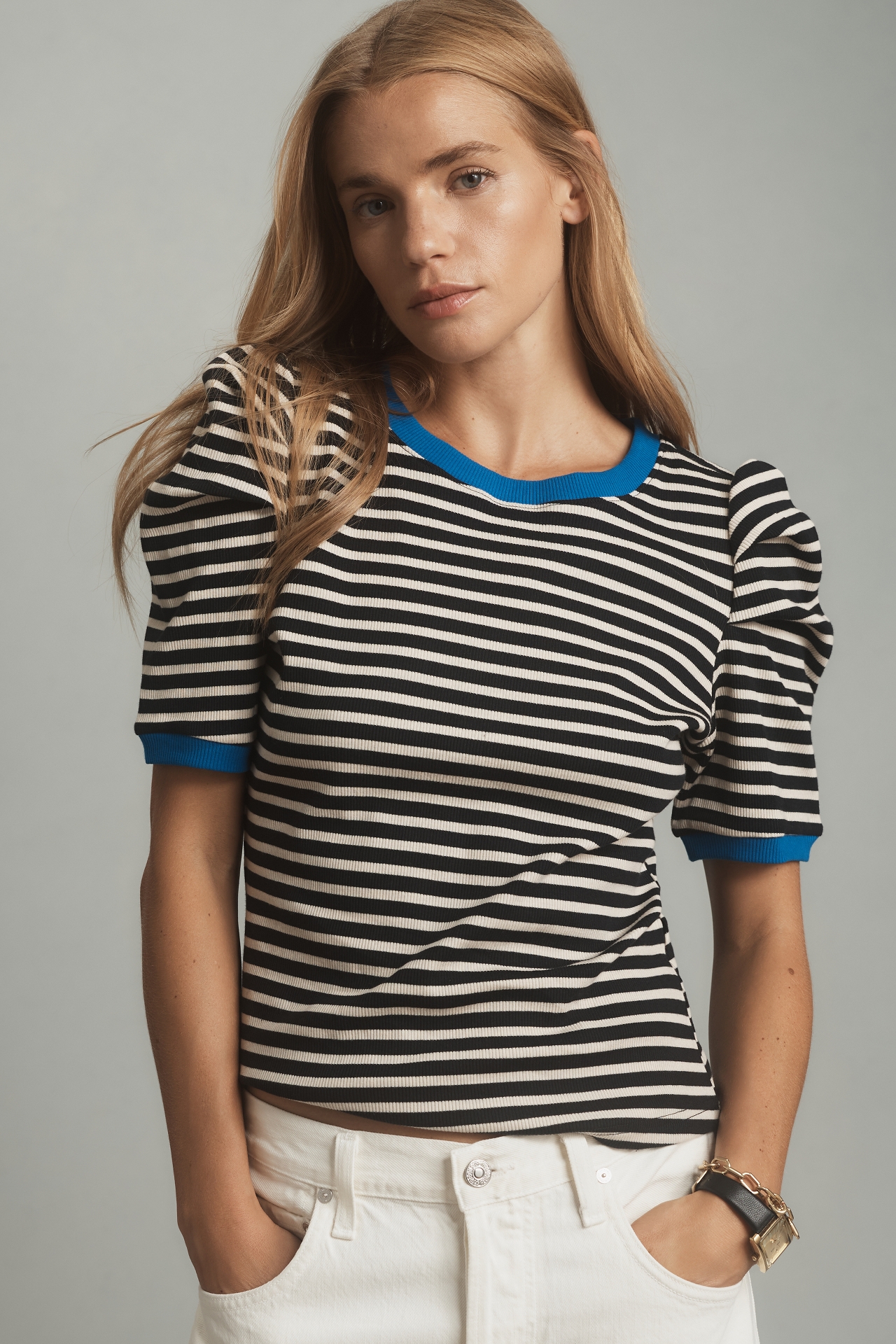 Maeve Puff-Sleeve Striped Top