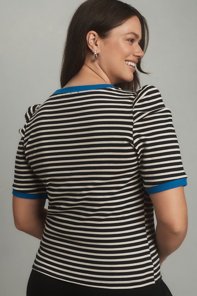 Maeve Puff-Sleeve Striped Top #5