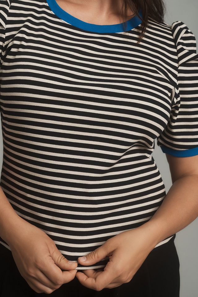 Maeve Puff-Sleeve Striped Top #6