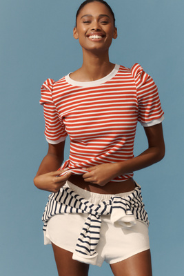 MAEVE PUFF-SLEEVE STRIPED TOP 