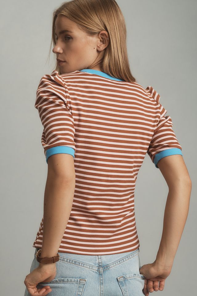 Maeve Puff-Sleeve Striped Top #1