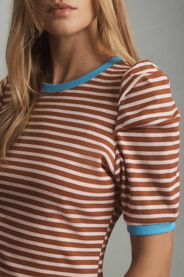 Maeve Puff-Sleeve Striped Top #3