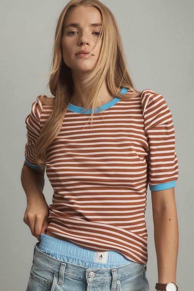 Maeve Puff-Sleeve Striped Top #2