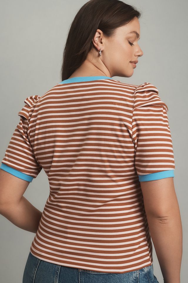 Maeve Puff-Sleeve Striped Top #5