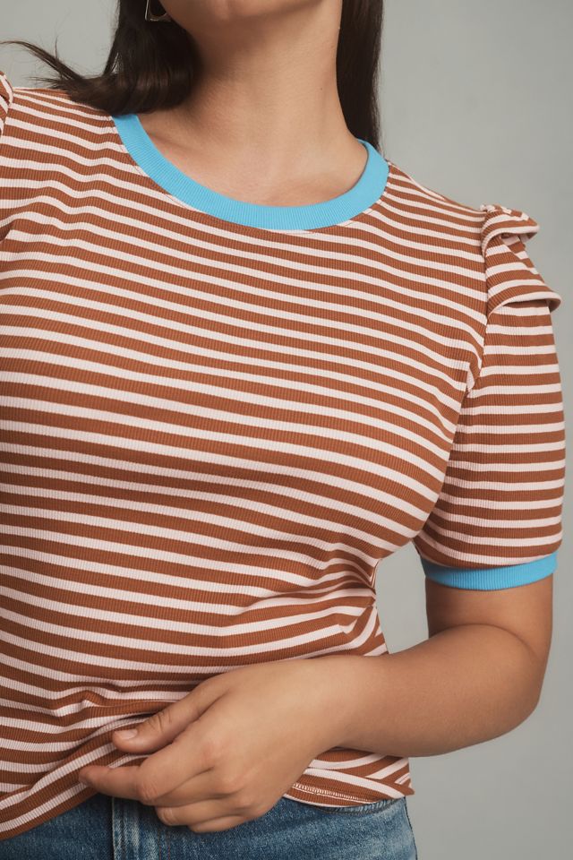Maeve Puff-Sleeve Striped Top #7
