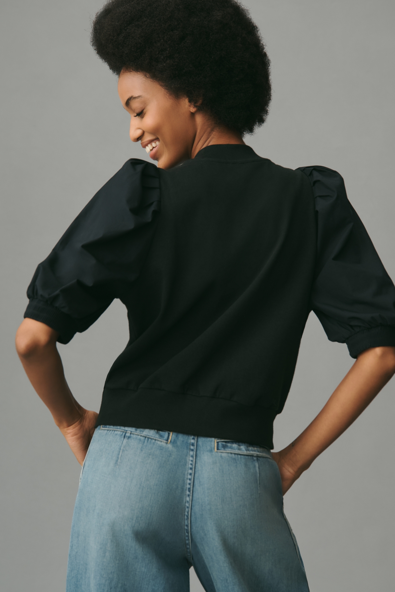 Maeve Puff-Sleeve Bomber Jacket