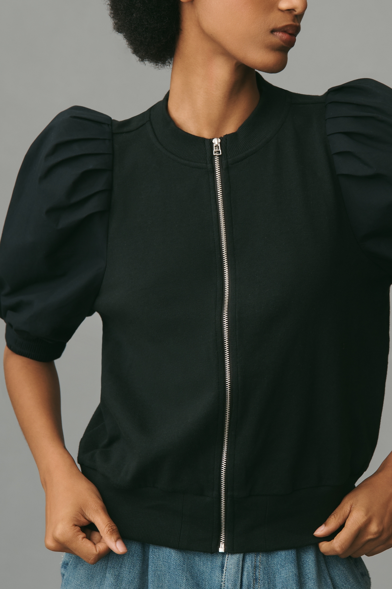 Maeve Puff-Sleeve Bomber Jacket