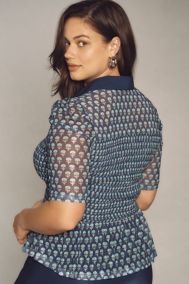 Maeve Short-Sleeve Smocked Polo Top #1