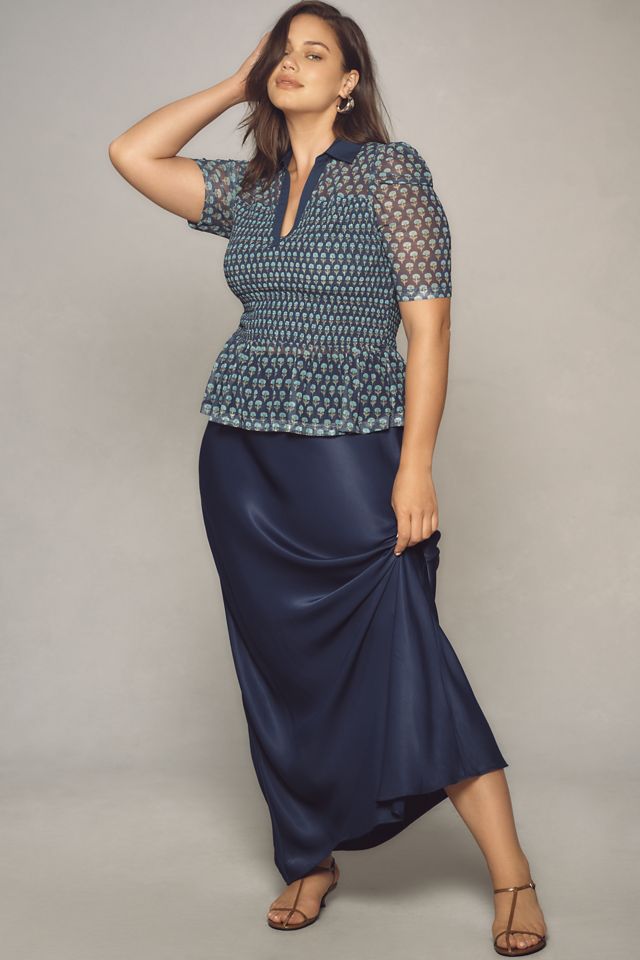 Maeve Short-Sleeve Smocked Polo Top #2