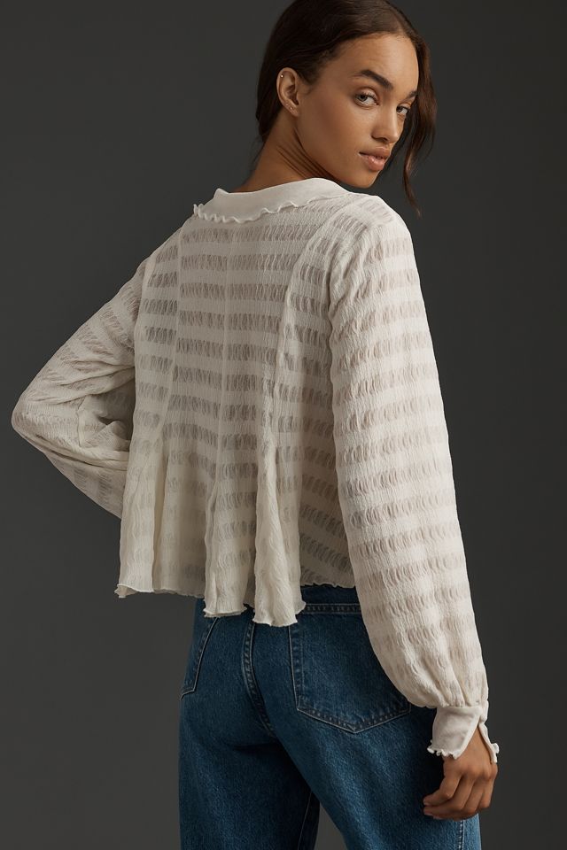 By Anthropologie Long-Sleeve Button-Front Textured Blouse #1