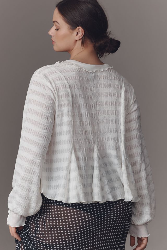 By Anthropologie Long-Sleeve Button-Front Textured Blouse #5
