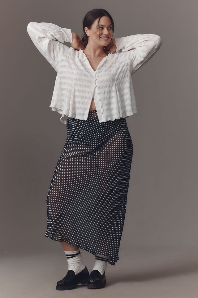 By Anthropologie Long-Sleeve Button-Front Textured Blouse #6