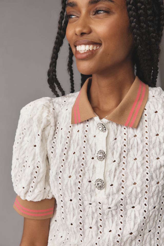 NWT high quality $150 Anthropologie Puff-Sleeved Lace Buttondown