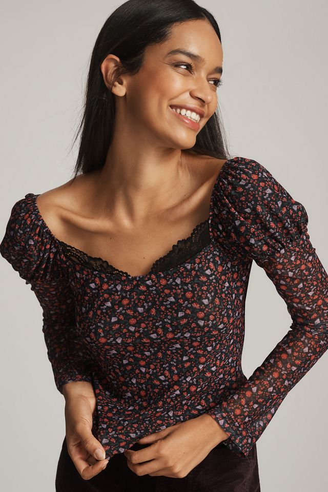Top Ditsy Floral de Escote Redondo y Mangas Mutton Maeve #3