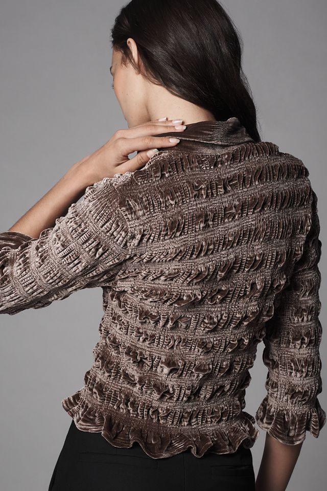 Maeve Shirred Velvet Buttondown Tee #1