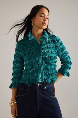 Blusa de Terciopelo Fruncida con Botones Maeve