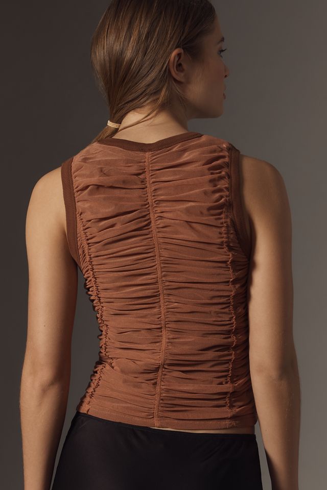 By Anthropologie Shirred Mesh Racerback Tank Top #1