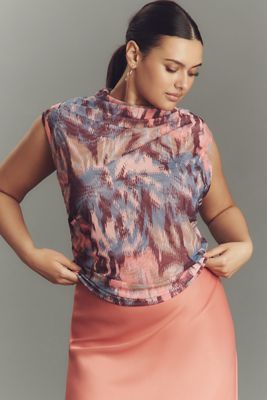 Maeve Mock-Neck Mesh Muscle Top