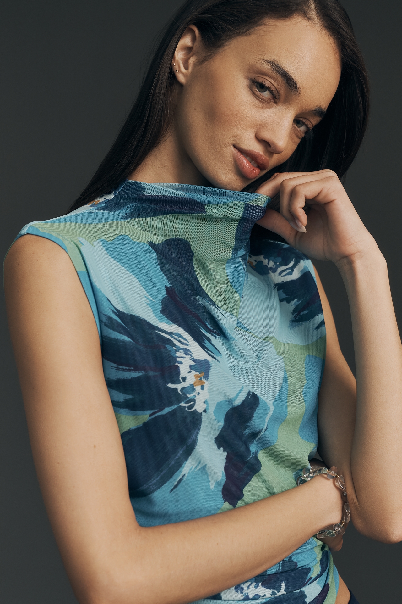 Maeve Mock-Neck Mesh Muscle Top