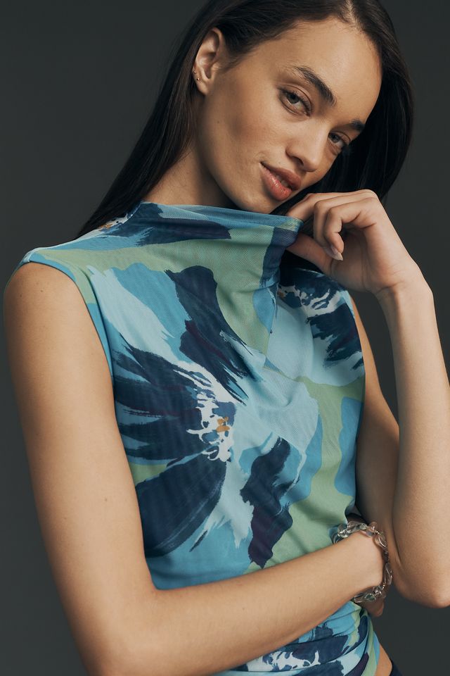 Maeve Mock-Neck Mesh Muscle Top | Anthropologie