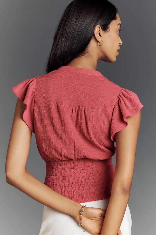 Maeve Short-Sleeve V-Neck Fitted-Waist Top #1