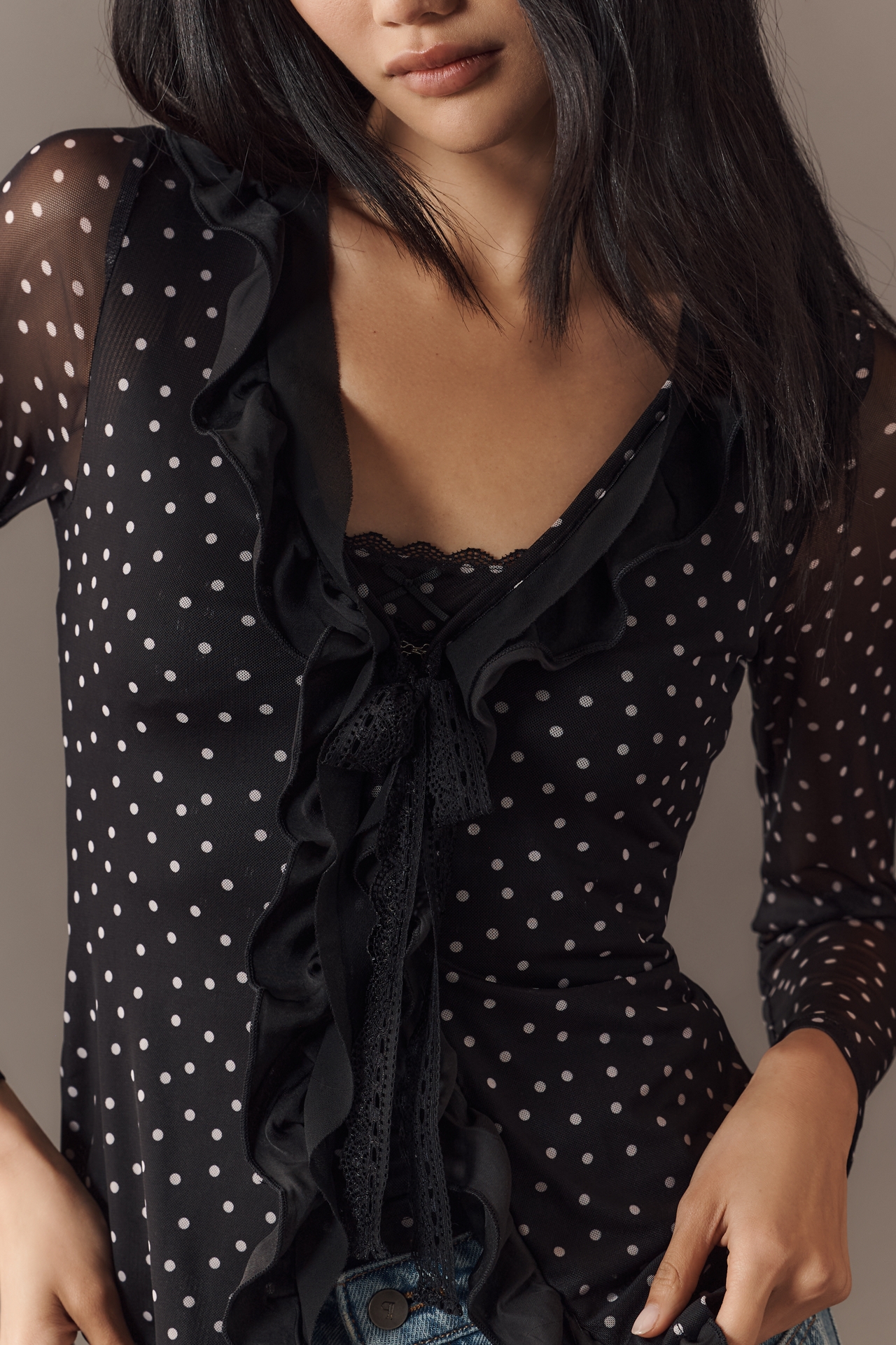 Maeve Lace-Trim Sheer Cardigan Top