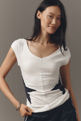 Short-Sleeve V-Neck Star-Detail Tee