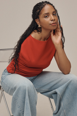 Maeve Short-Sleeve Structured Asymmetrical Top