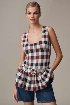 Maeve Belted Drop-waist Peplum Tank Top In Multi