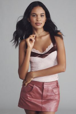By Anthropologie Velvet-Trim Lace Tank Top