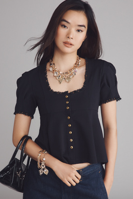 Maeve Puff-sleeve Babydoll Top In Black