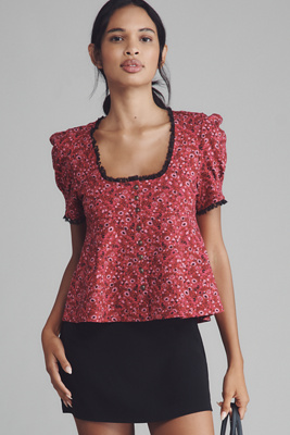 Maeve Puff-sleeve Babydoll Top In Pink