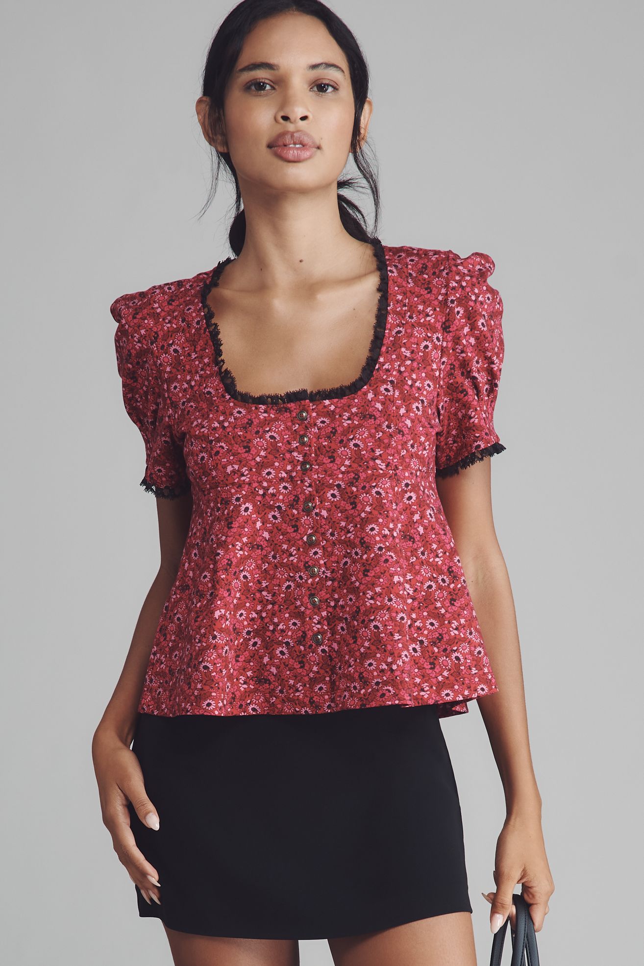 Maeve Puff-Sleeve Babydoll Top - Pink, Standard